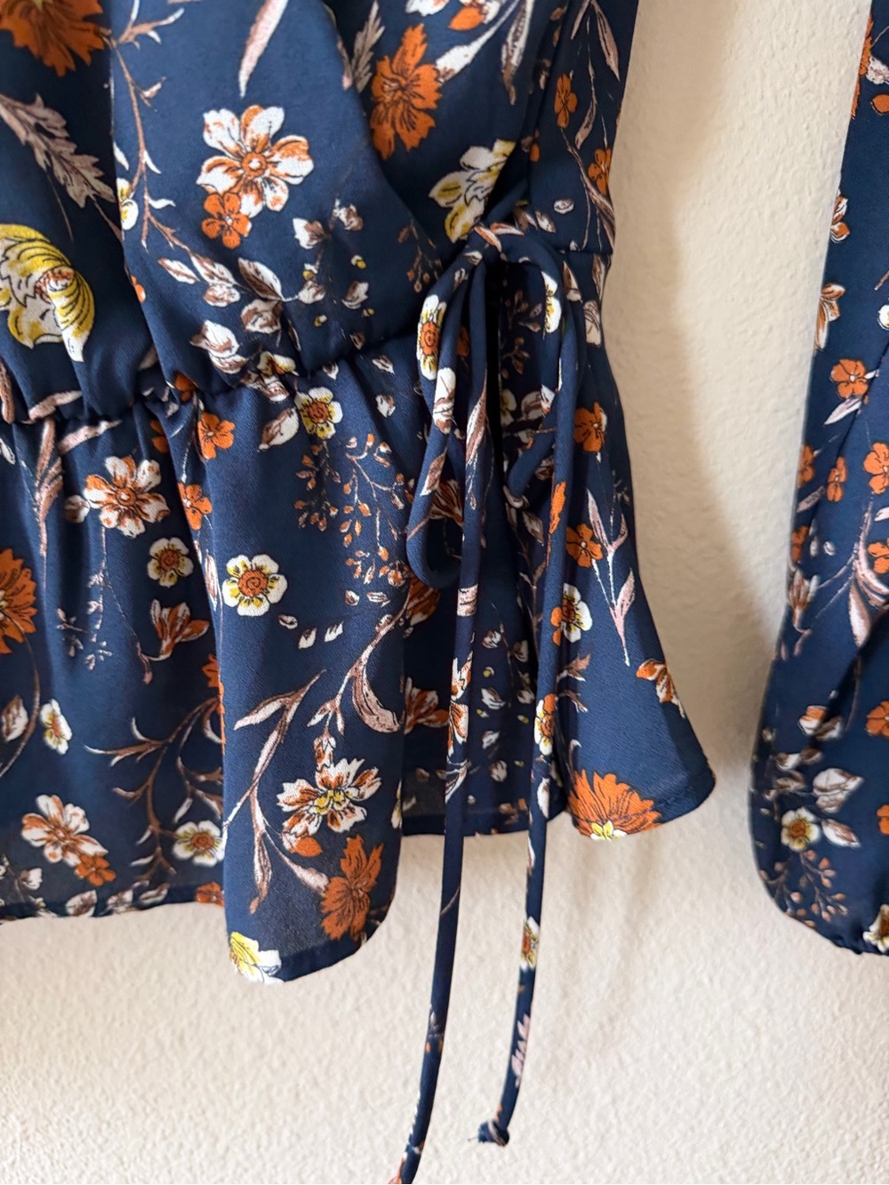 nine britton Navy Floral Wrap Blouse with Tie Waist - Picture 2 of 6